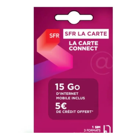 Carte SIM Prépayée SFR La Carte Connect 15 Go Internet + 5€ de Crédit Inclus — Reconditionné Garanti 12 mois · Smarty Paris
